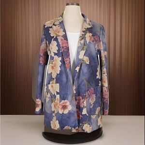 Anthropologie Solitaire Faux Suede Purple Floral Open Front Boho Jacket Sz Lrg